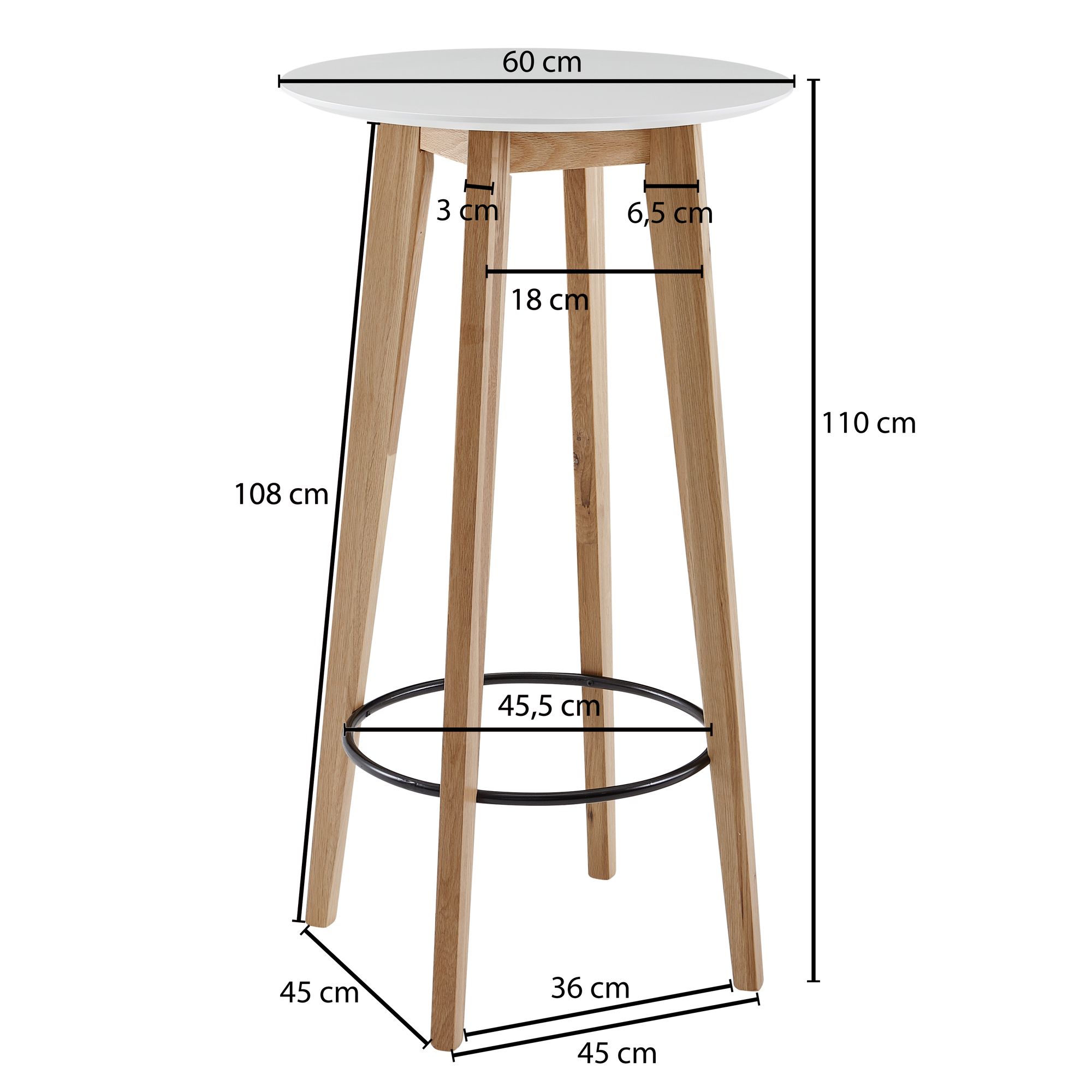 FineBuy Stehtisch 60x110x60cm Weiß Bartisch Skandinavisch Eiche Tisch Partytisch – Ansicht 3