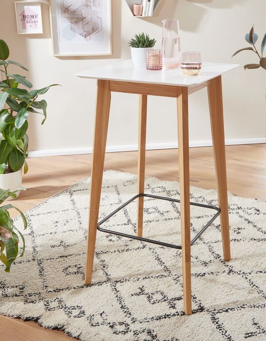 FineBuy Stehtisch 60x110x60cm Weiß Bartisch Skandinavisch Eiche Tisch Partytisch