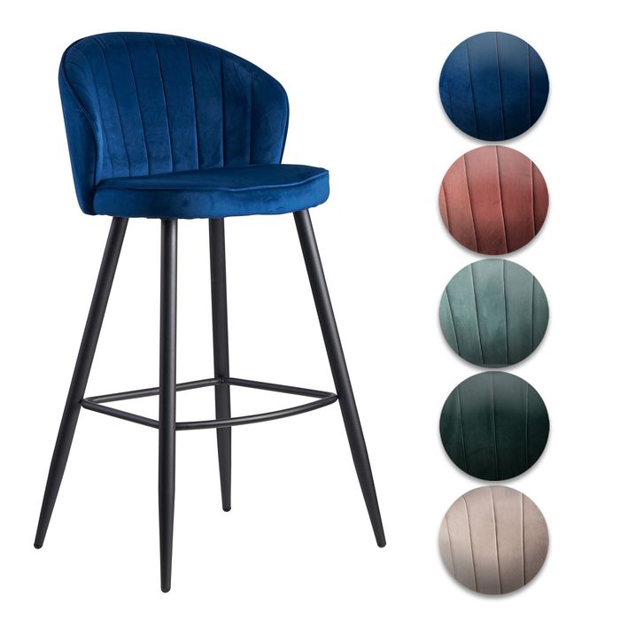 FineBuy Barhocker Samt Hocker mit Lehne 56x102,5x52,5 cm, Küchenhocker Skandinavisch Stoff / Metall 110 kg, Design Barstuhl Tresenhocker, Bistrohocker Gepolstert