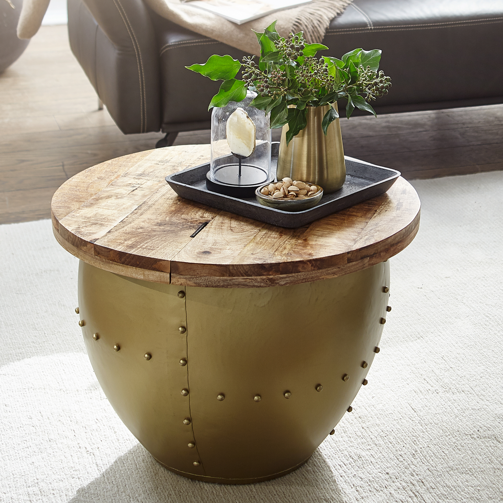 FineBuy Couchtisch Mango Massivholz / Metall 60x43x60 cm Industrial Style Rund, Design Wohnzimmertisch mit Stauraum, Moderner Loungetisch Sofatisch | Farbe: Silber FineBuy Couchtisch Mango Massivholz / Metall 60x43x60 cm Industrial Style Rund, Design Wohnzimmertisch mit Stauraum, Moderner Loungetisch Sofatisch | Farbe: Silber