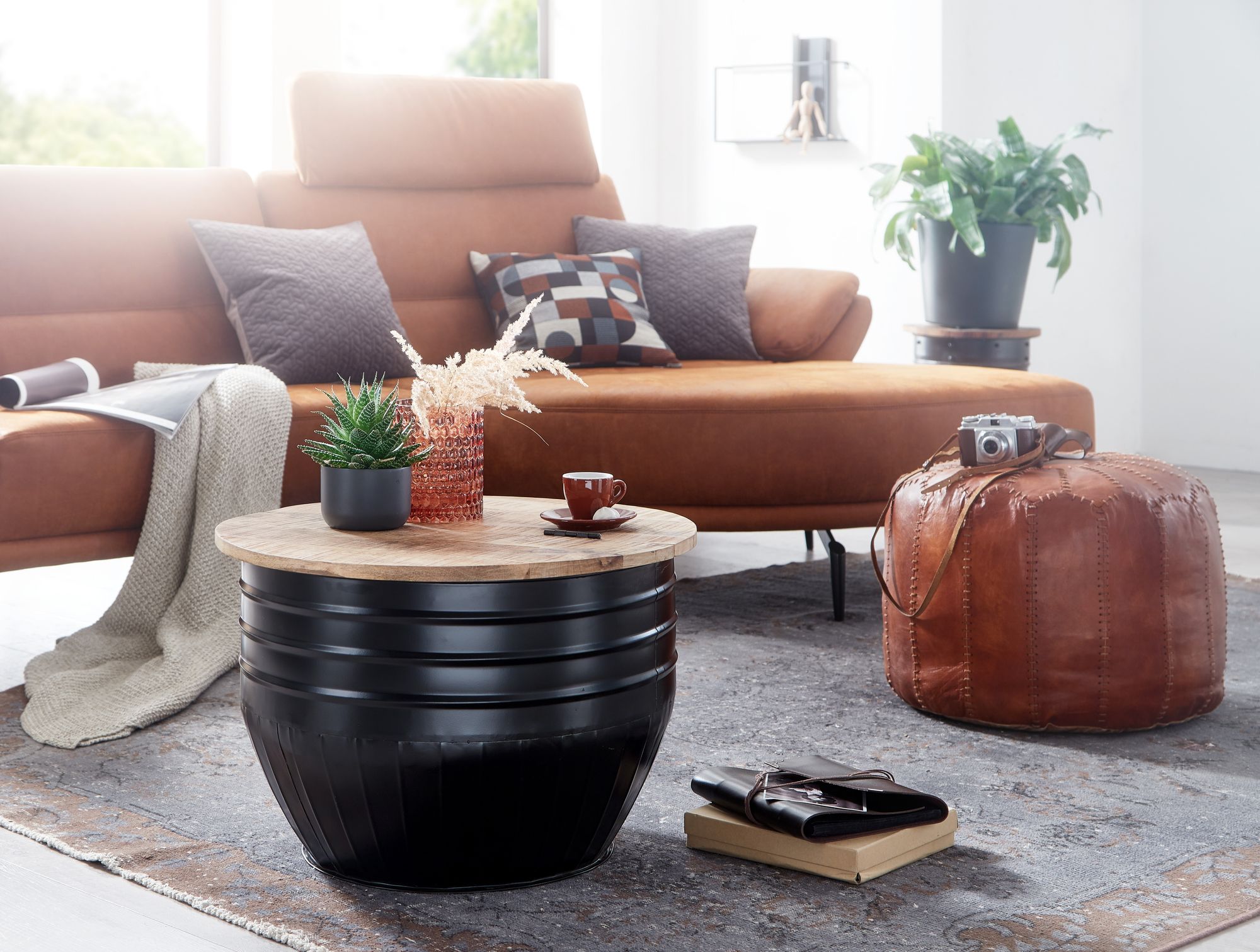 FineBuy Couchtisch Holz Rund Sofatisch Ø 60 cm Tisch Stauraum Wohnzimmertisch – Ansicht 2