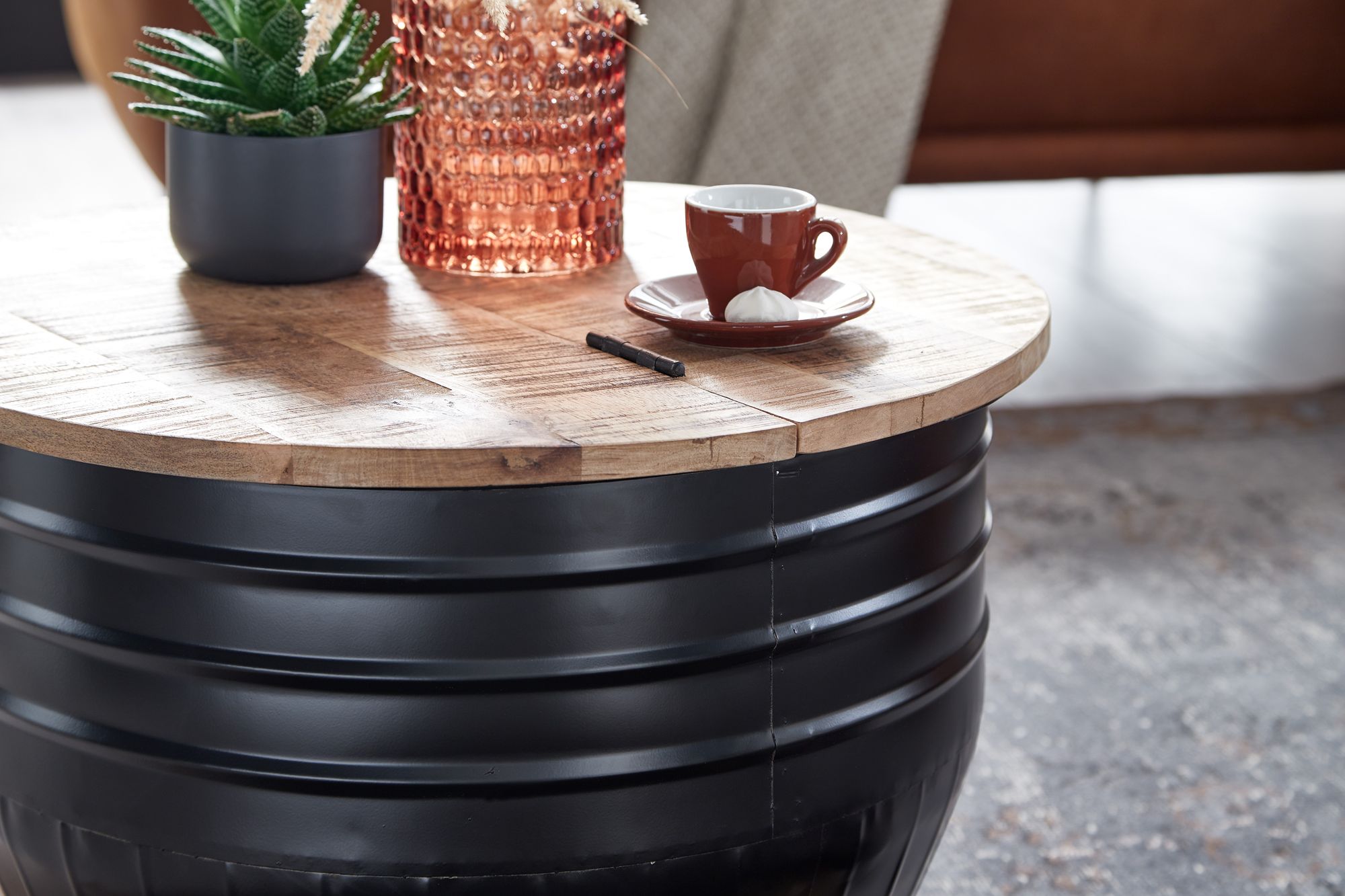 FineBuy Couchtisch Holz Rund Sofatisch Ø 60 cm Tisch Stauraum Wohnzimmertisch – Ansicht 4