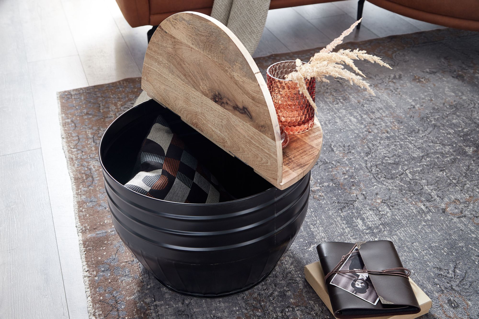 FineBuy Couchtisch Holz Rund Sofatisch Ø 60 cm Tisch Stauraum Wohnzimmertisch – Ansicht 5