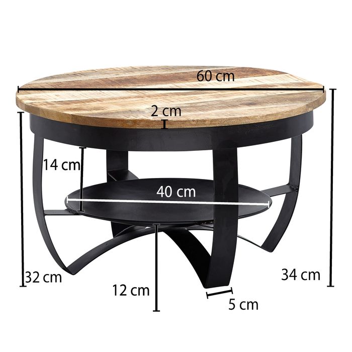 FineBuy Couchtisch 60 cm Wohnzimmertisch Holz Massiv Tisch Wohnzimmer Sofatisch – Maßzeichnung