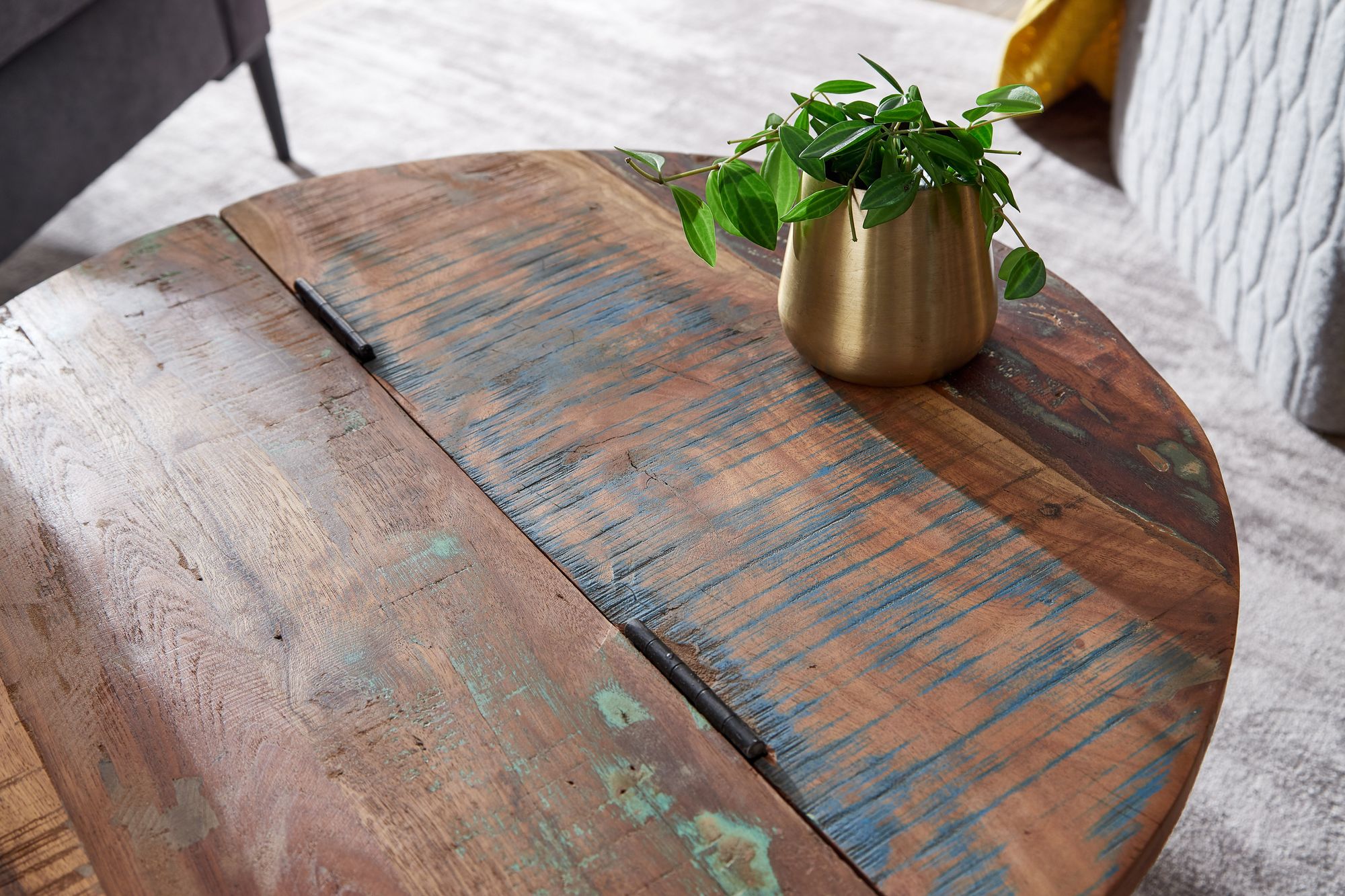 FineBuy Couchtisch Mango Massivholz Ø60cm Wohnzimmertisch Sofatisch Stauraum – Ansicht 4