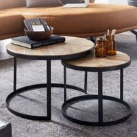 FineBuy Couchtisch 2 teilig Wohnzimmertisch Massivholz Rund Beistelltisch Tisch – Ansicht 1