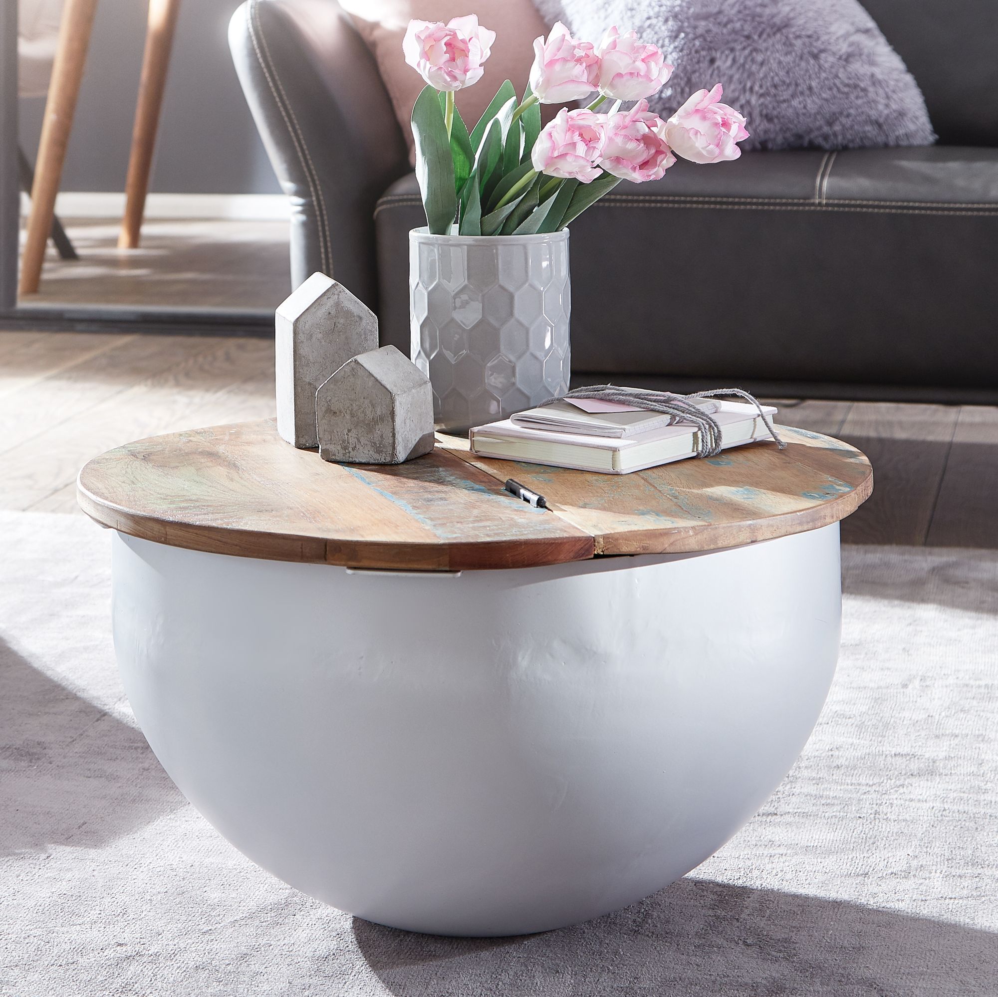 FineBuy Couchtisch Massivholz Ø 60cm Wohnzimmertisch Rund Sofatisch Tisch Modern – Ansicht 1
