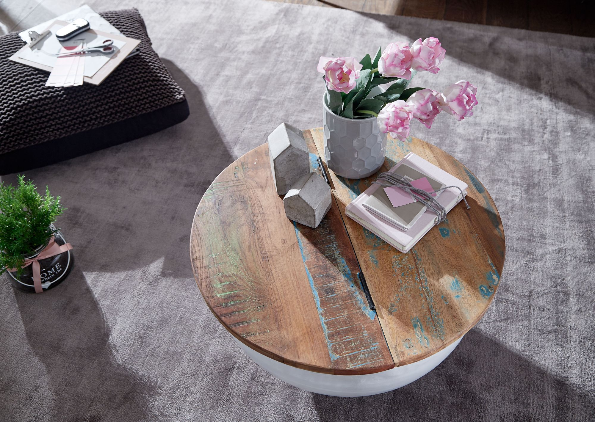 FineBuy Couchtisch Massivholz Ø 60cm Wohnzimmertisch Rund Sofatisch Tisch Modern – Ansicht 4