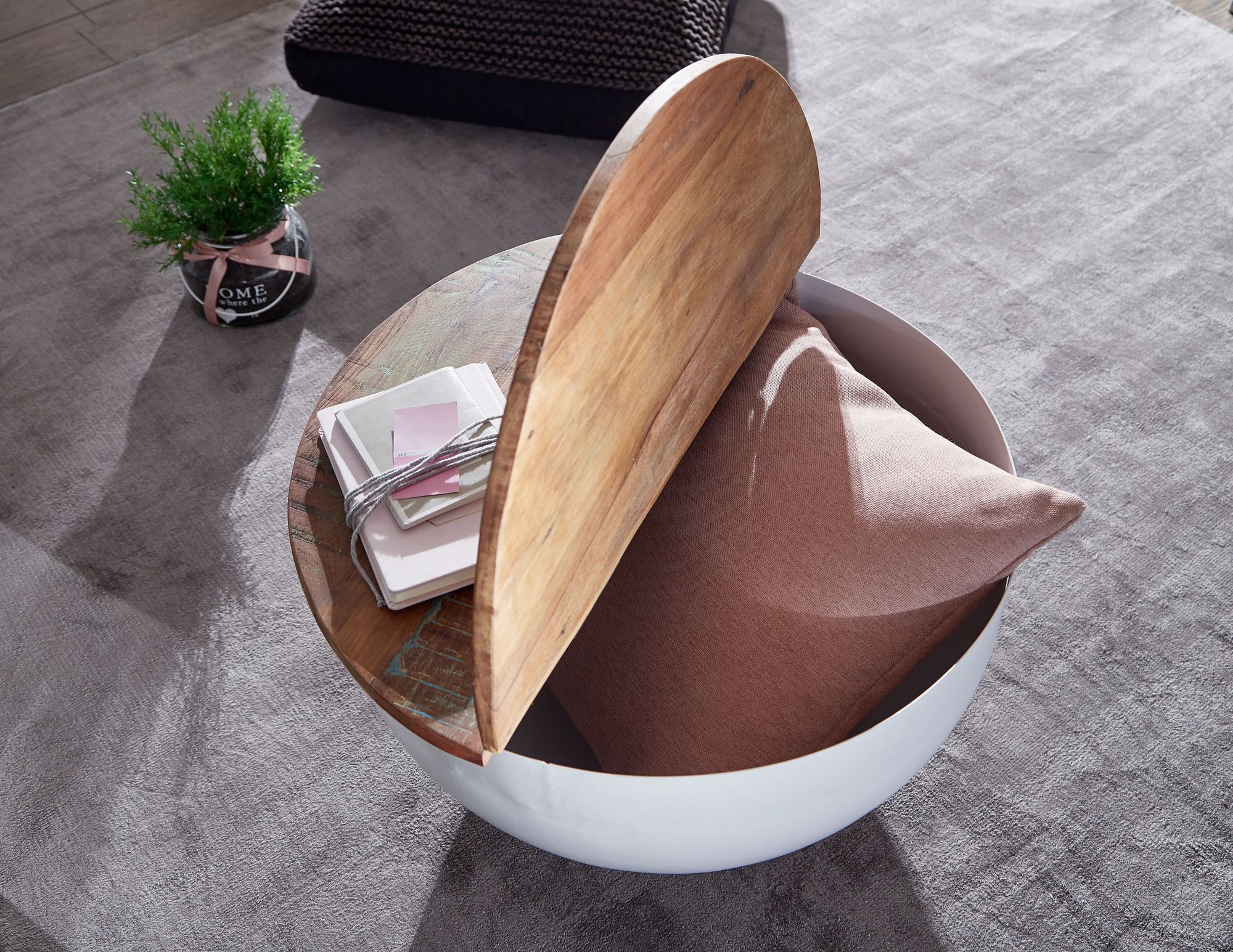 FineBuy Couchtisch Massivholz Ø 60cm Wohnzimmertisch Rund Sofatisch Tisch Modern – Ansicht 5