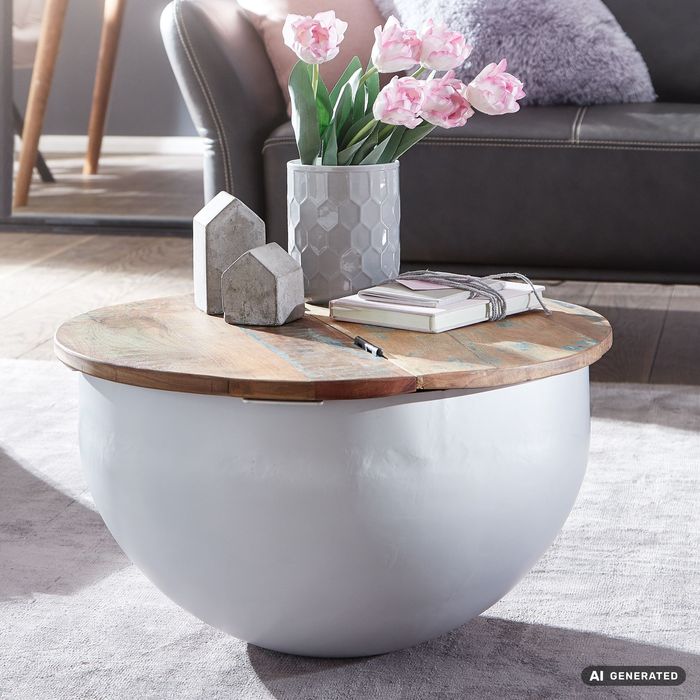 FineBuy Couchtisch Massivholz Ø 60cm Wohnzimmertisch Rund Sofatisch Tisch Modern
