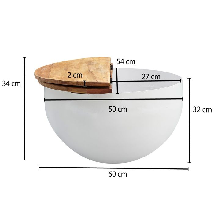 FineBuy Couchtisch Massivholz Ø 60cm Wohnzimmertisch Rund Sofatisch Tisch Modern – Maßzeichnung