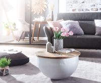 FineBuy Couchtisch Massivholz Ø 60cm Wohnzimmertisch Rund Sofatisch Tisch Modern – Ansicht 2
