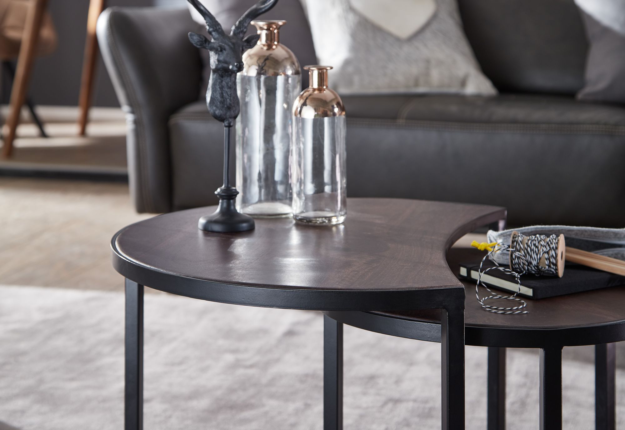 FineBuy Couchtisch Massivholz Wohnzimmertisch 2 teilig Rund Beistelltisch Set – Ansicht 4