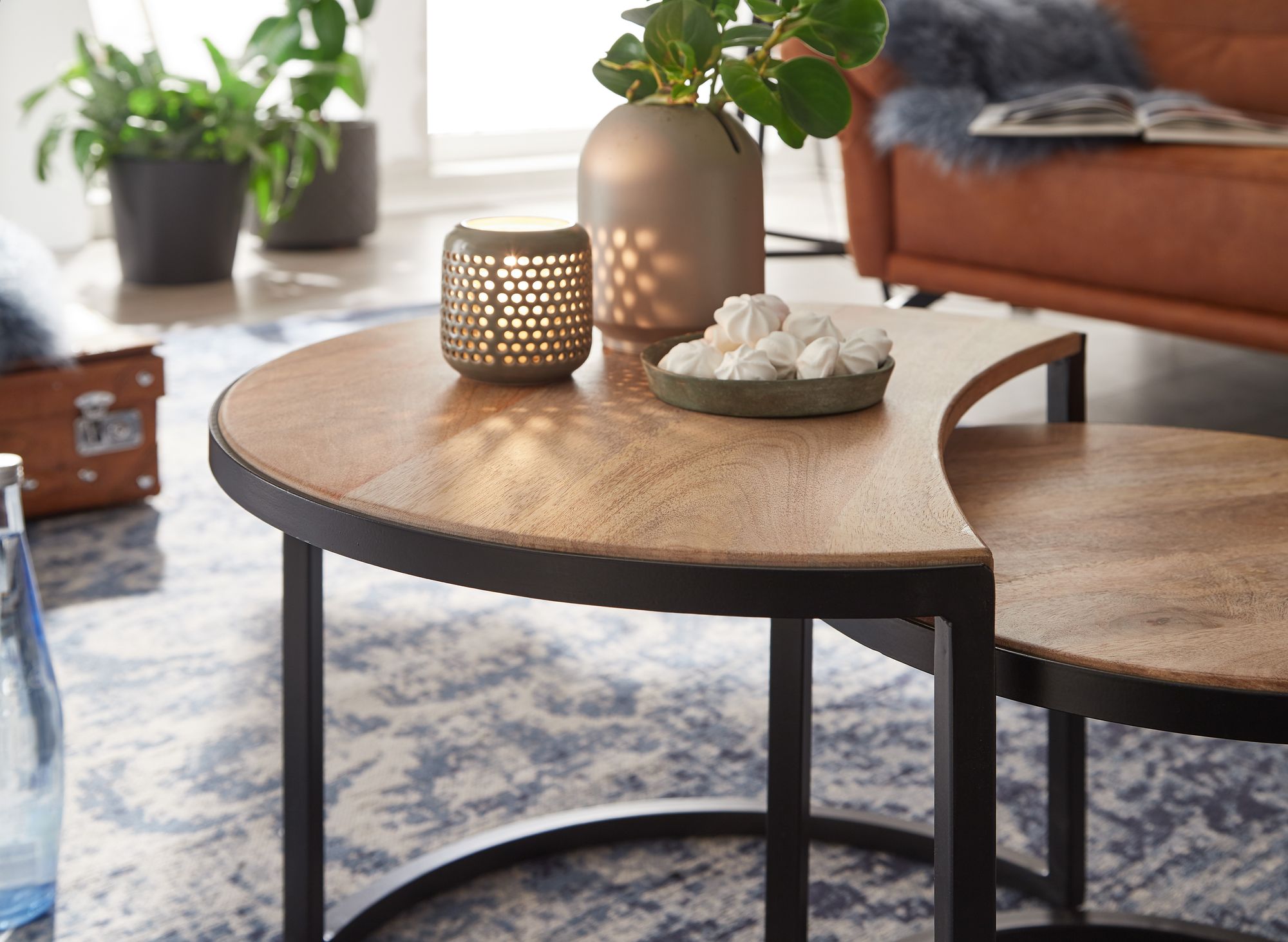 FineBuy Couchtisch Massivholz Wohnzimmertisch 2 teilig Rund Beistelltisch Set – Ansicht 4