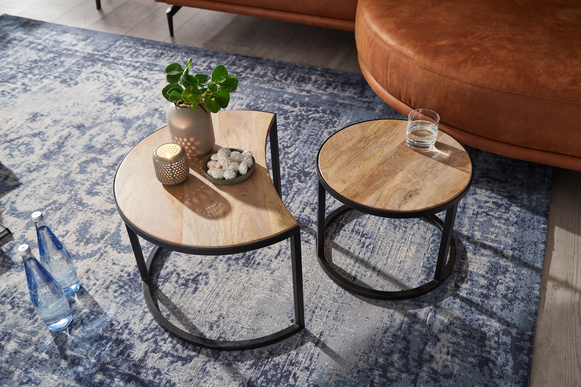 FineBuy Couchtisch Massivholz Wohnzimmertisch 2 teilig Rund Beistelltisch Set – Ansicht 5