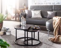 FineBuy Couchtisch Massivholz Wohnzimmertisch 2 teilig Rund Beistelltisch Set – Ansicht 2