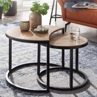 FineBuy Couchtisch Massivholz Wohnzimmertisch 2 teilig Rund Beistelltisch Set – Ansicht 1