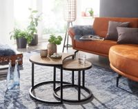 FineBuy Couchtisch Massivholz Wohnzimmertisch 2 teilig Rund Beistelltisch Set – Ansicht 2