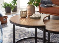 FineBuy Couchtisch Massivholz Wohnzimmertisch 2 teilig Rund Beistelltisch Set – Ansicht 4