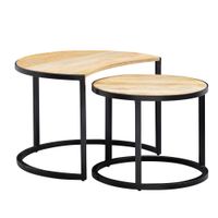 FineBuy Couchtisch Massivholz Wohnzimmertisch 2 teilig Rund Beistelltisch Set – Ansicht 6