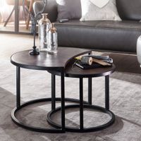 FineBuy Couchtisch Massivholz Wohnzimmertisch 2 teilig Rund Beistelltisch Set – Ansicht 1