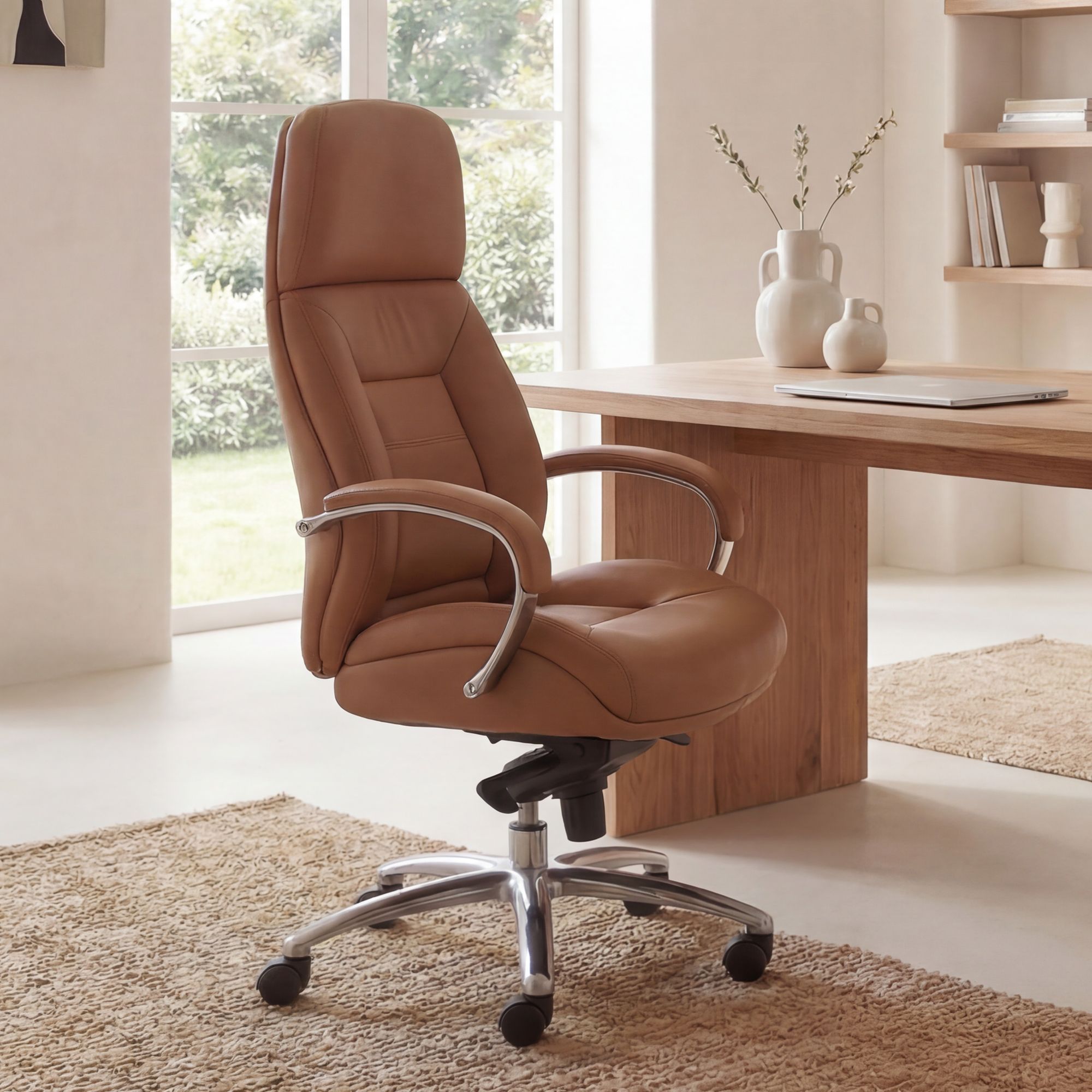 FineBuy Bürostuhl Chefsessel Echtleder Ergonomisch XXL Drehstuhl 120 kg Stuhl – Ansicht 1
