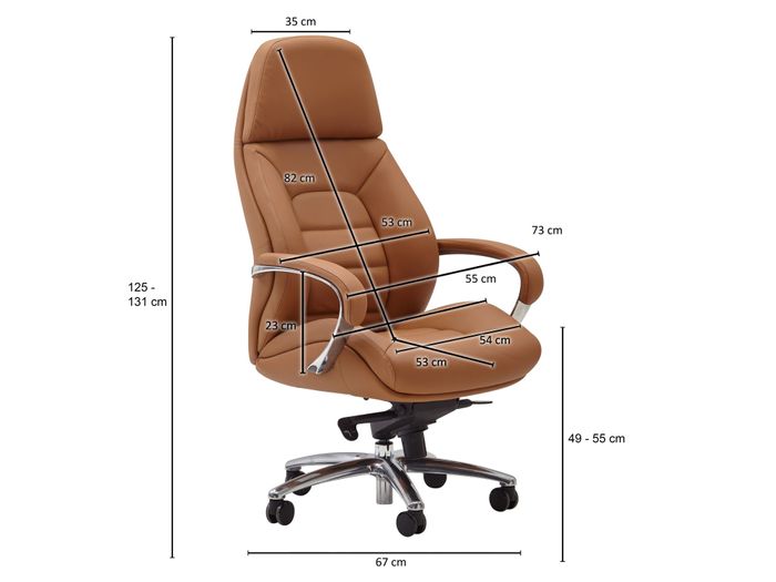FineBuy Bürostuhl Chefsessel Echtleder Ergonomisch XXL Drehstuhl 120 kg Stuhl – Maßzeichnung