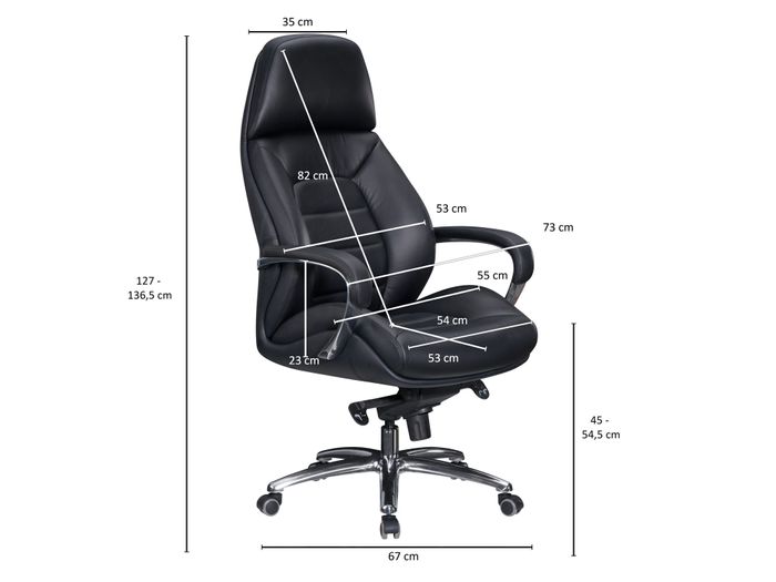 FineBuy Bürostuhl Chefsessel Echtleder Ergonomisch XXL Drehstuhl 120 kg Stuhl – Maßzeichnung