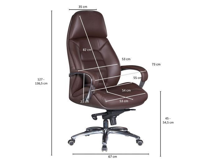 FineBuy Bürostuhl Chefsessel Echtleder Ergonomisch XXL Drehstuhl 120 kg Stuhl – Maßzeichnung