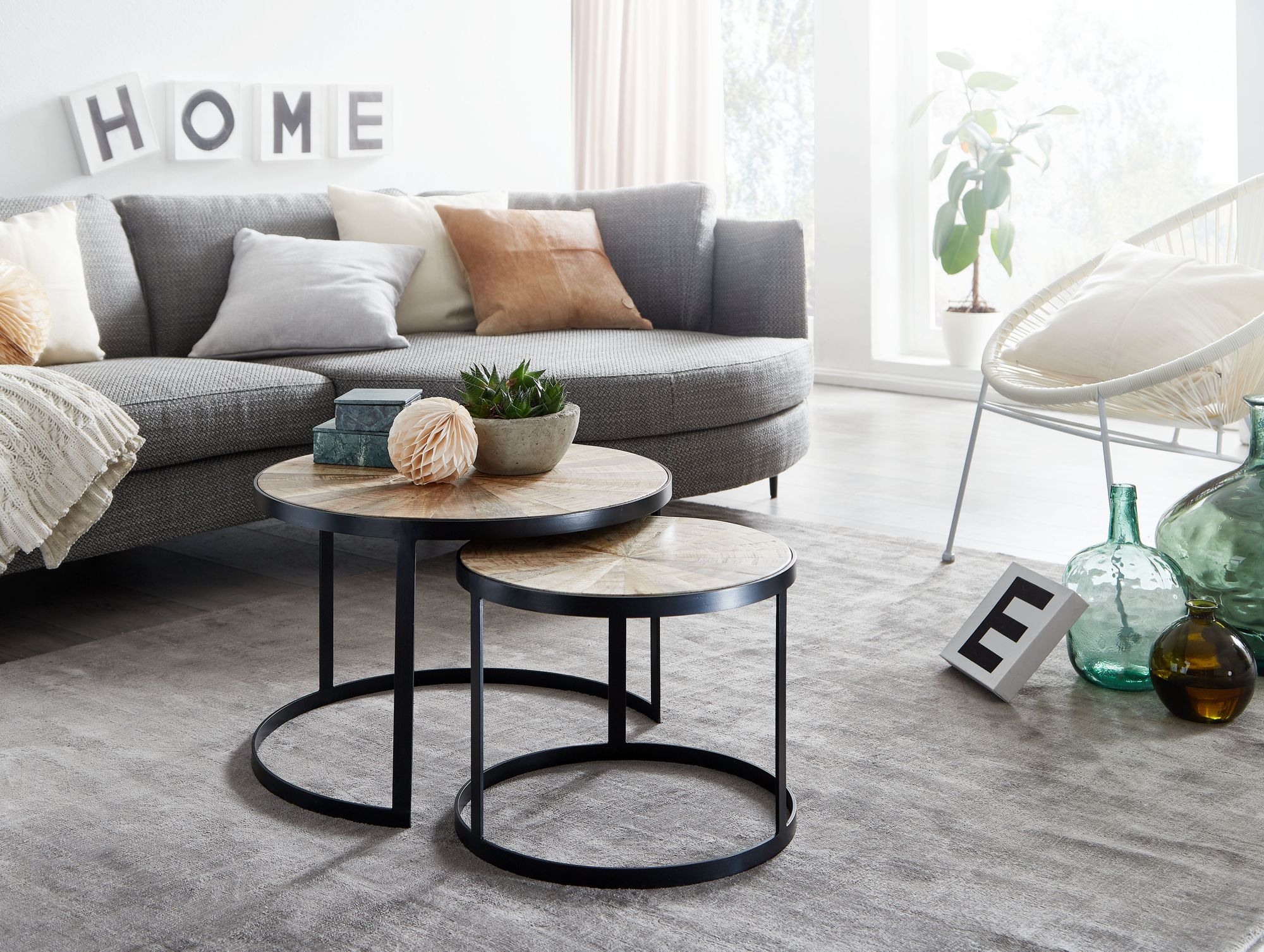 FineBuy Design Couchtisch Massivholz Wohnzimmertisch 2 teilig Rund Sofatisch – Ansicht 2