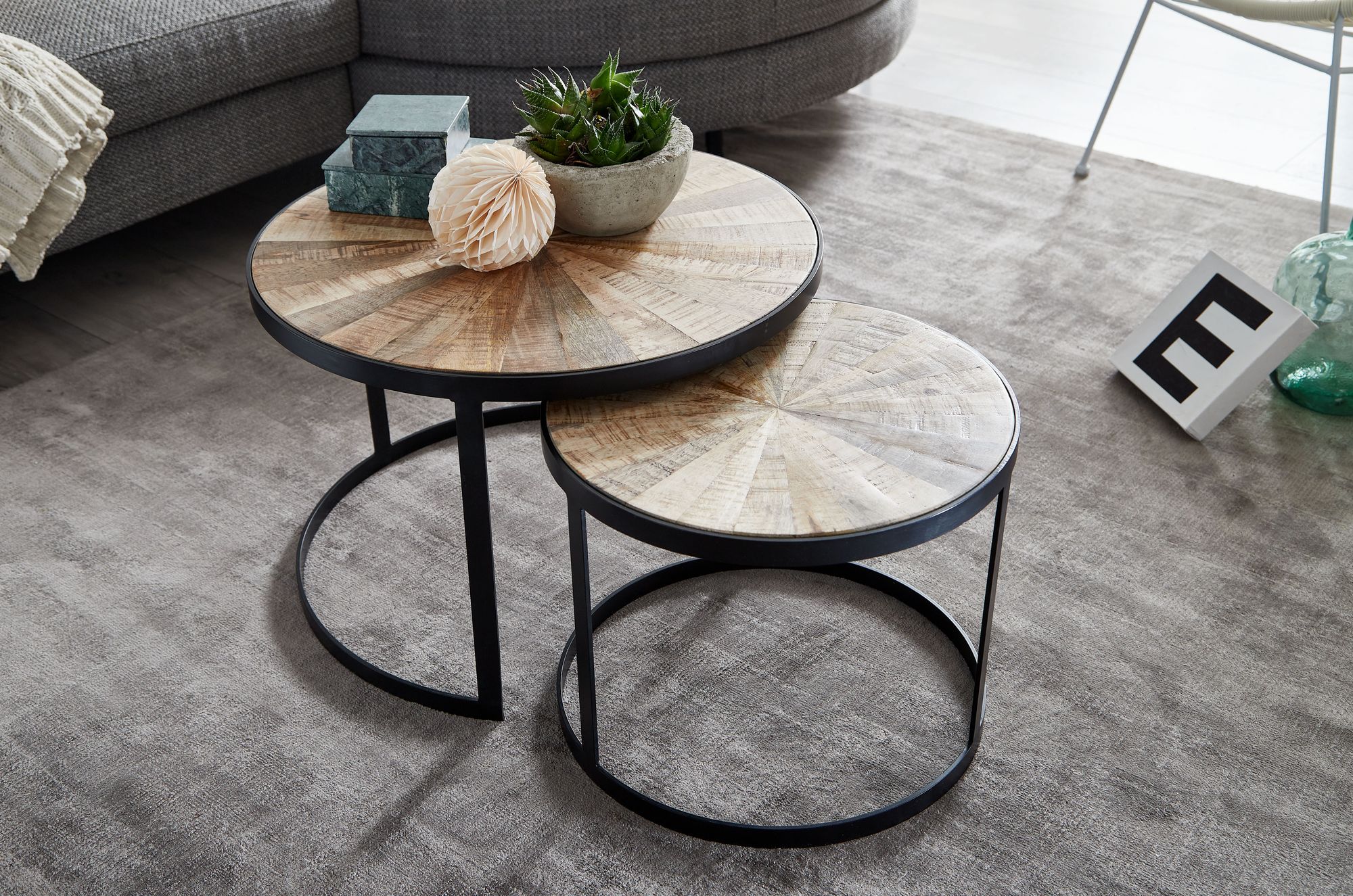 FineBuy Design Couchtisch Massivholz Wohnzimmertisch 2 teilig Rund Sofatisch – Ansicht 5