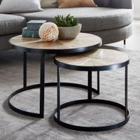 FineBuy Design Couchtisch Massivholz Wohnzimmertisch 2 teilig Rund Sofatisch – Ansicht 1