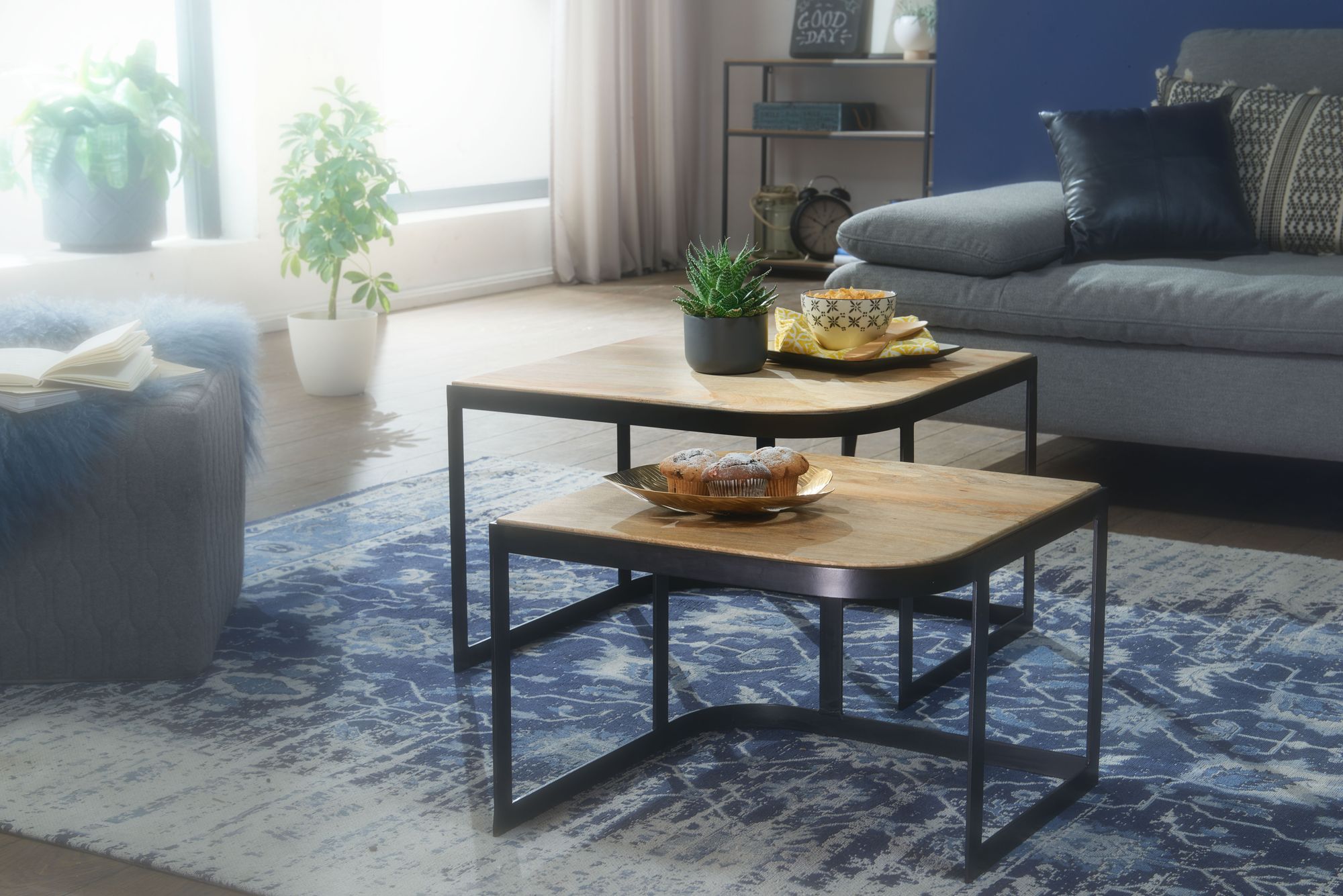 FineBuy Couchtisch Massivholz Wohnzimmertisch 2er Set Beistelltisch Satztisch – Ansicht 2