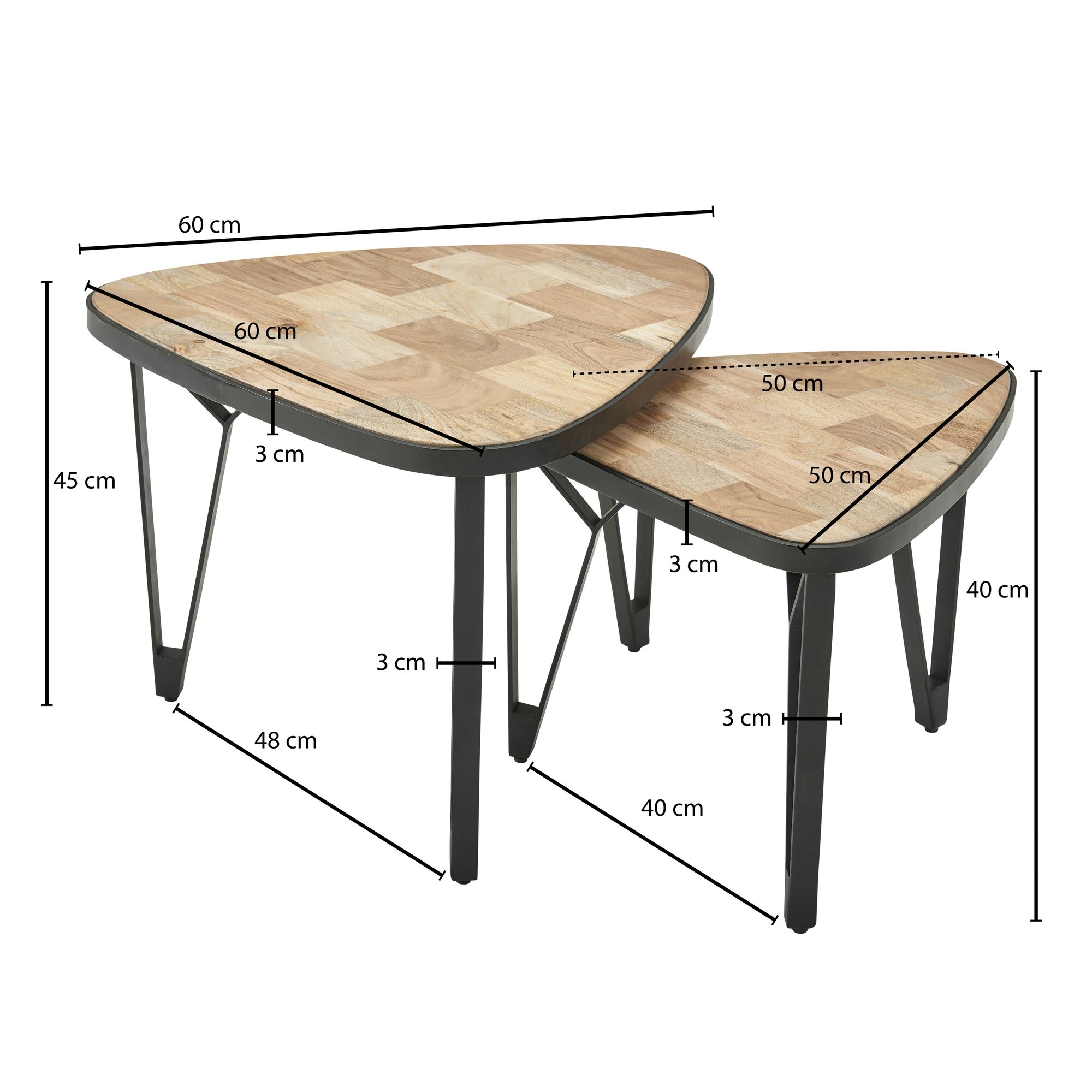 FineBuy Couchtisch Massivholz Metall Wohnzimmertisch 2er Set Satztisch Tisch – Ansicht 3