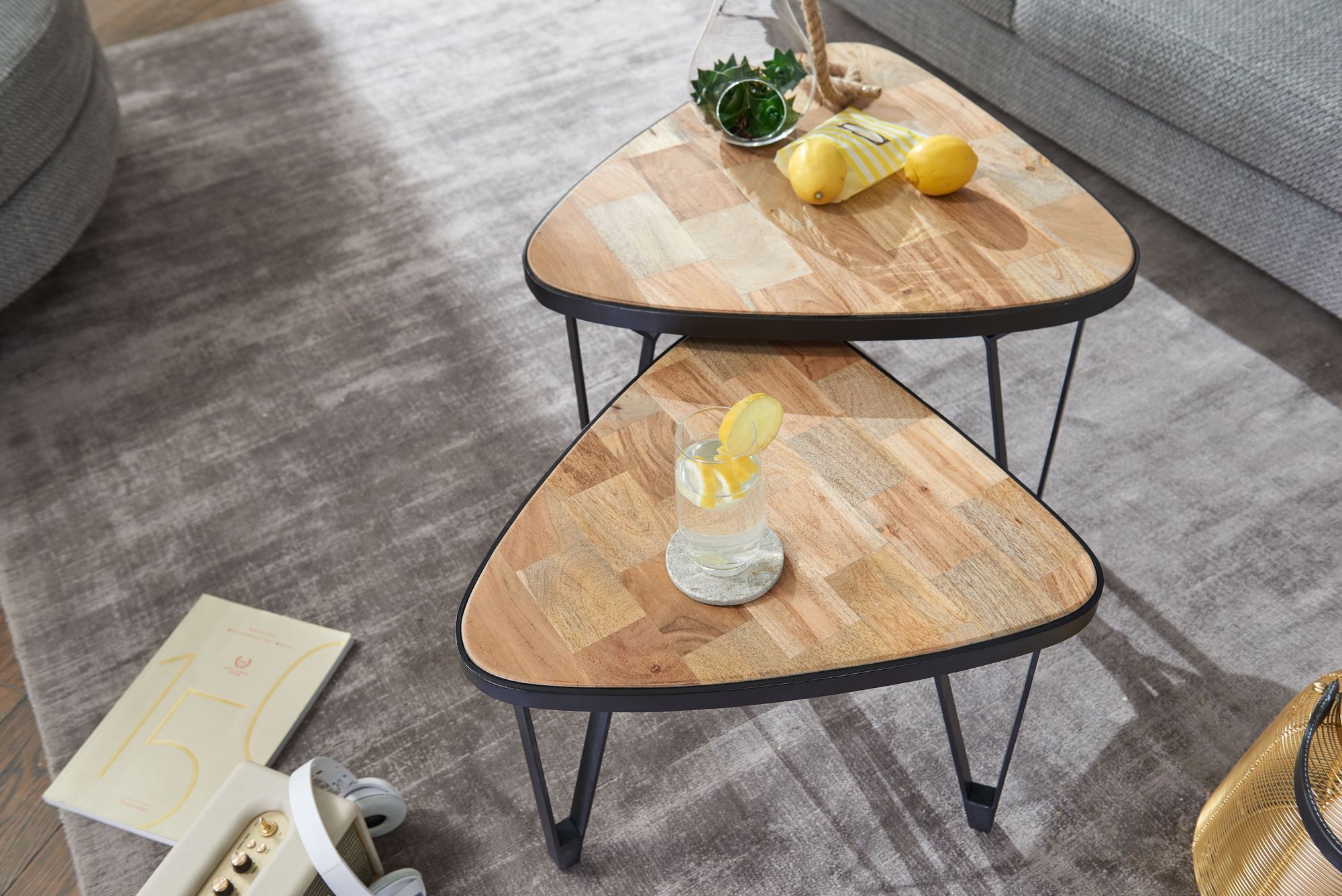 FineBuy Couchtisch Massivholz Metall Wohnzimmertisch 2er Set Satztisch Tisch – Ansicht 4
