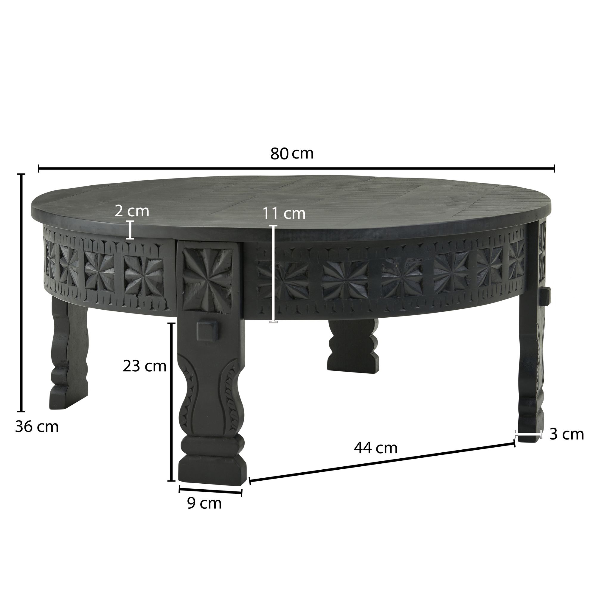 Couchtisch Mango Massivholz rund Wohnzimmertisch orientalischer Boho Design – Ansicht 3