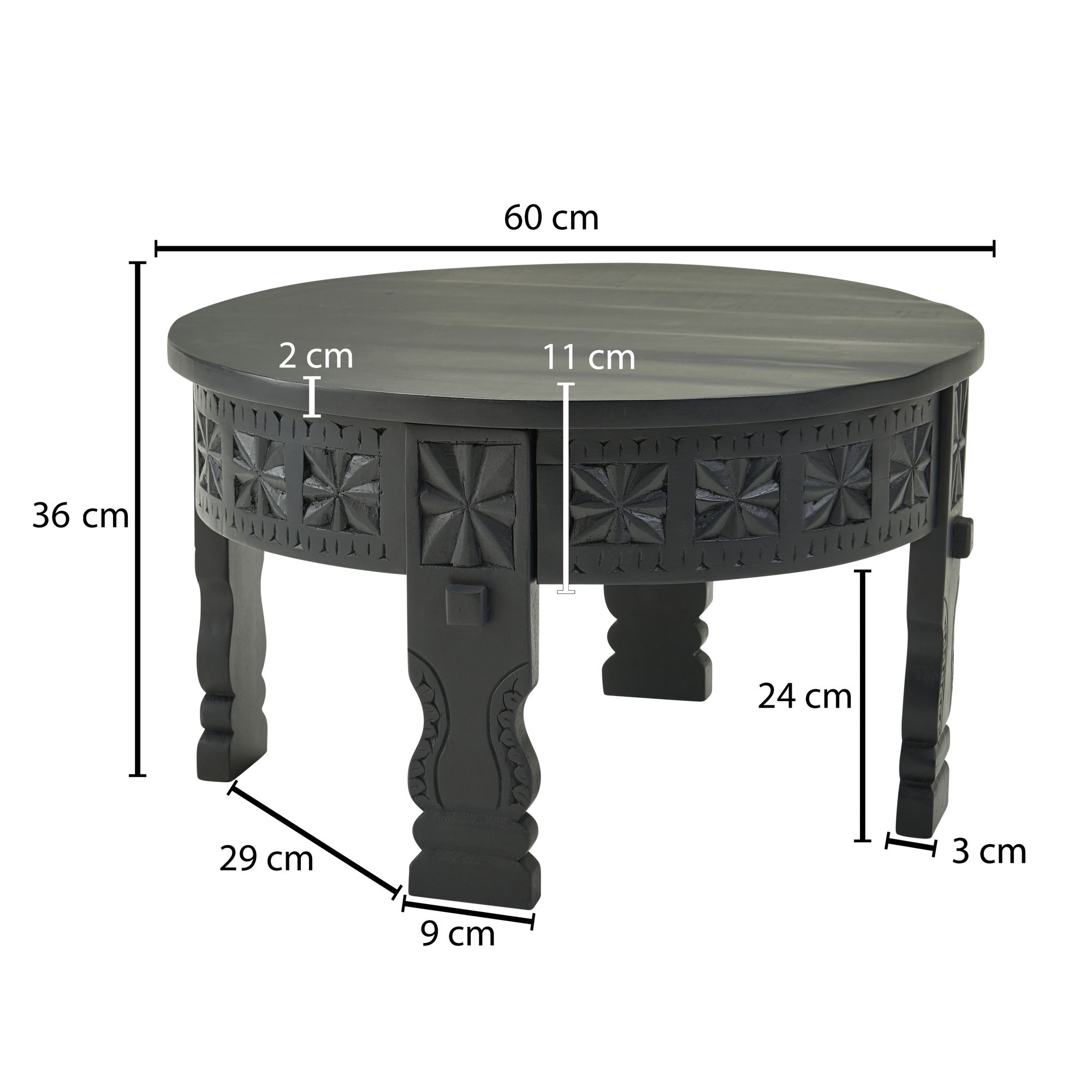 Couchtisch Mango Massivholz rund Wohnzimmertisch orientalischer Boho Design – Ansicht 3