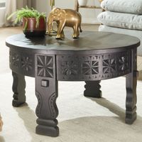 Couchtisch Mango Massivholz rund Wohnzimmertisch orientalischer Boho Design – Ansicht 1