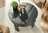 Couchtisch Mango Massivholz rund Wohnzimmertisch orientalischer Boho Design – Ansicht 4