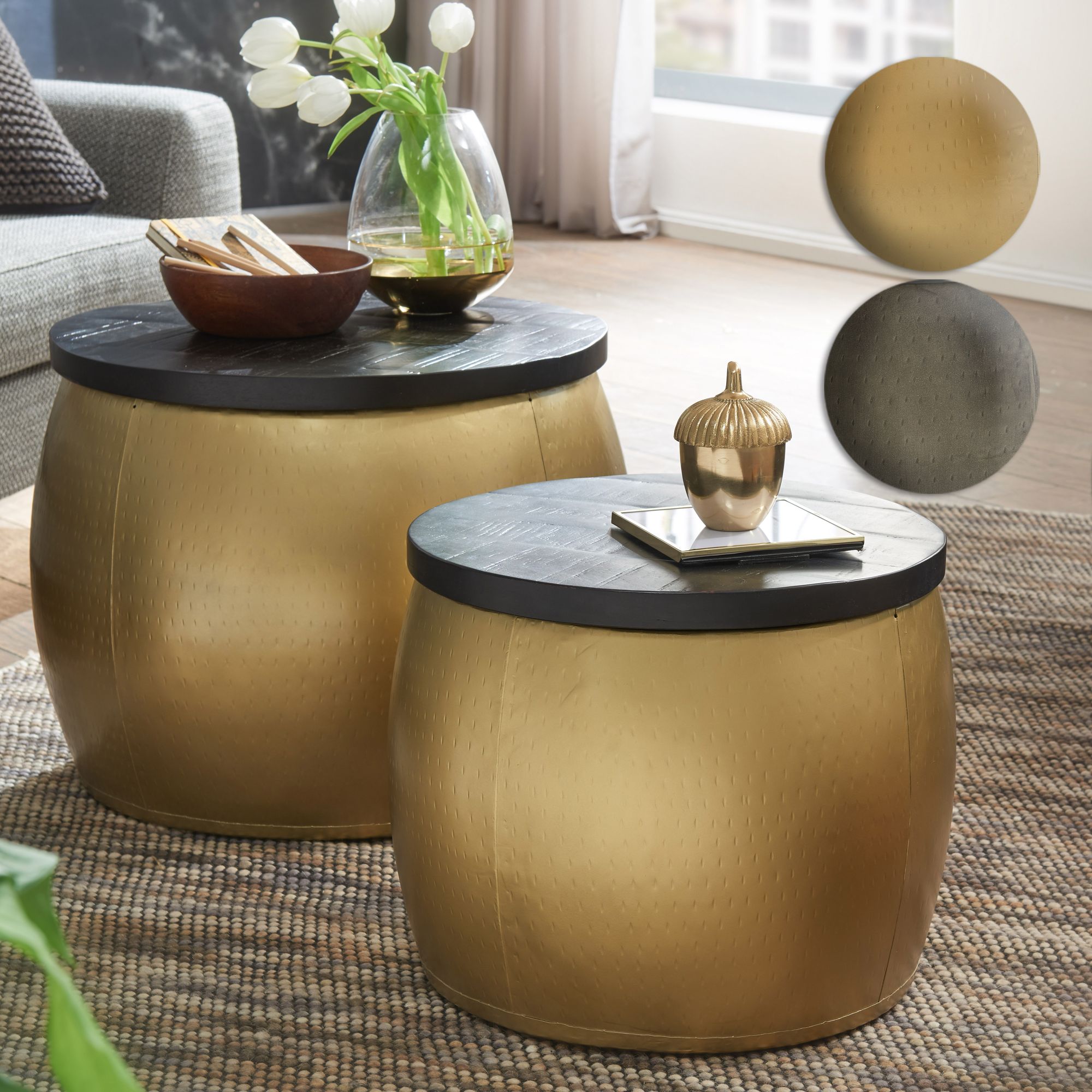 FineBuy Couchtisch 2er Set Metall Holz Wohnzimmertisch Stauraum Satztisch Tisch – Ansicht 1