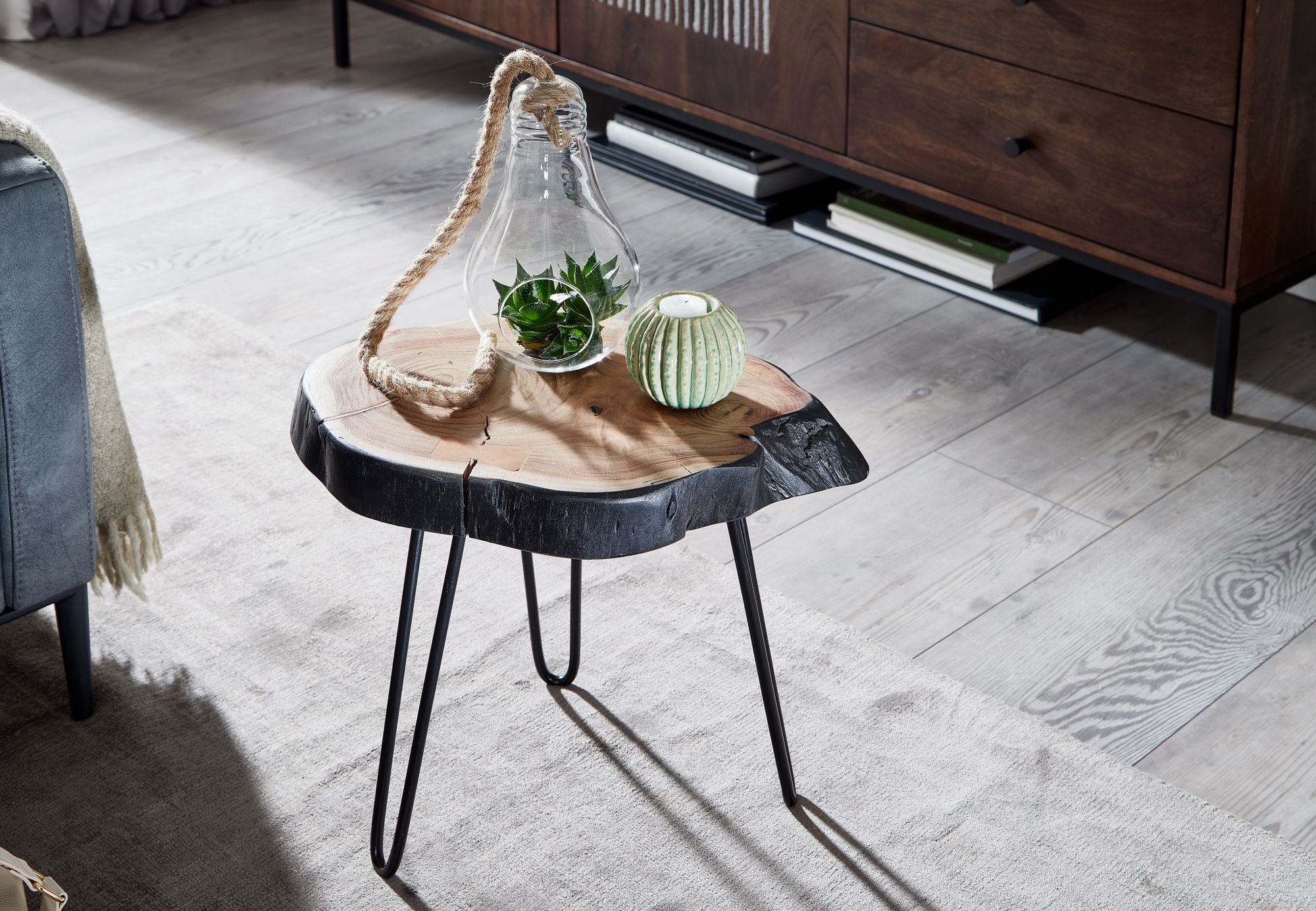FineBuy Beistelltisch Holz Wohnzimmertisch Massiv Baumkante Wohnzimmer Tisch – Ansicht 4