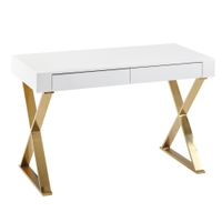 FineBuy Schreibtisch Hochglanz Weiß Gold 118 cm Holz Computertisch Tisch Büro – Ansicht 6