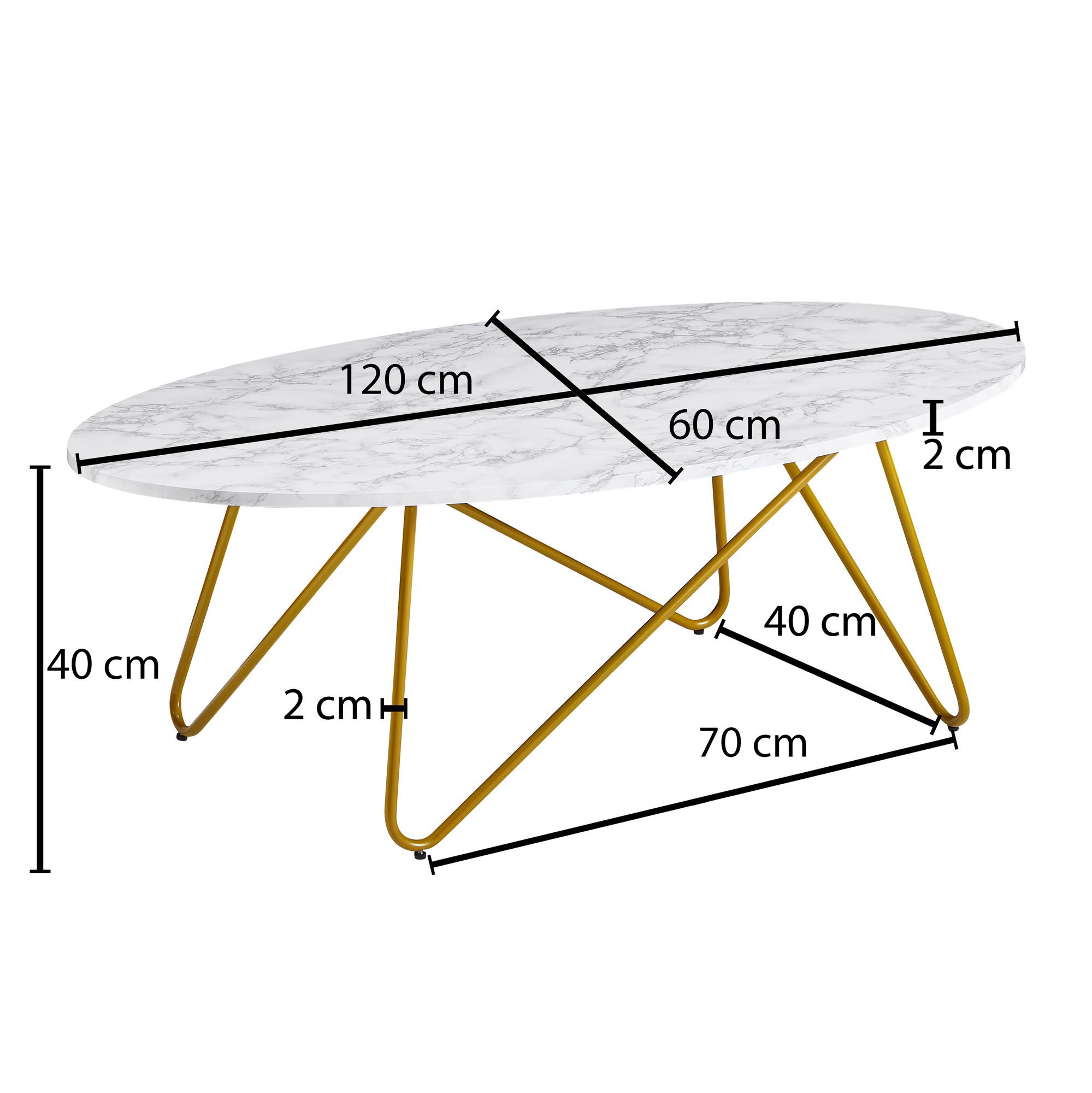 FineBuy Couchtisch Marmor Optik Weiß 120 cm Wohnzimmertisch Oval Tisch Sofatisch – Ansicht 3