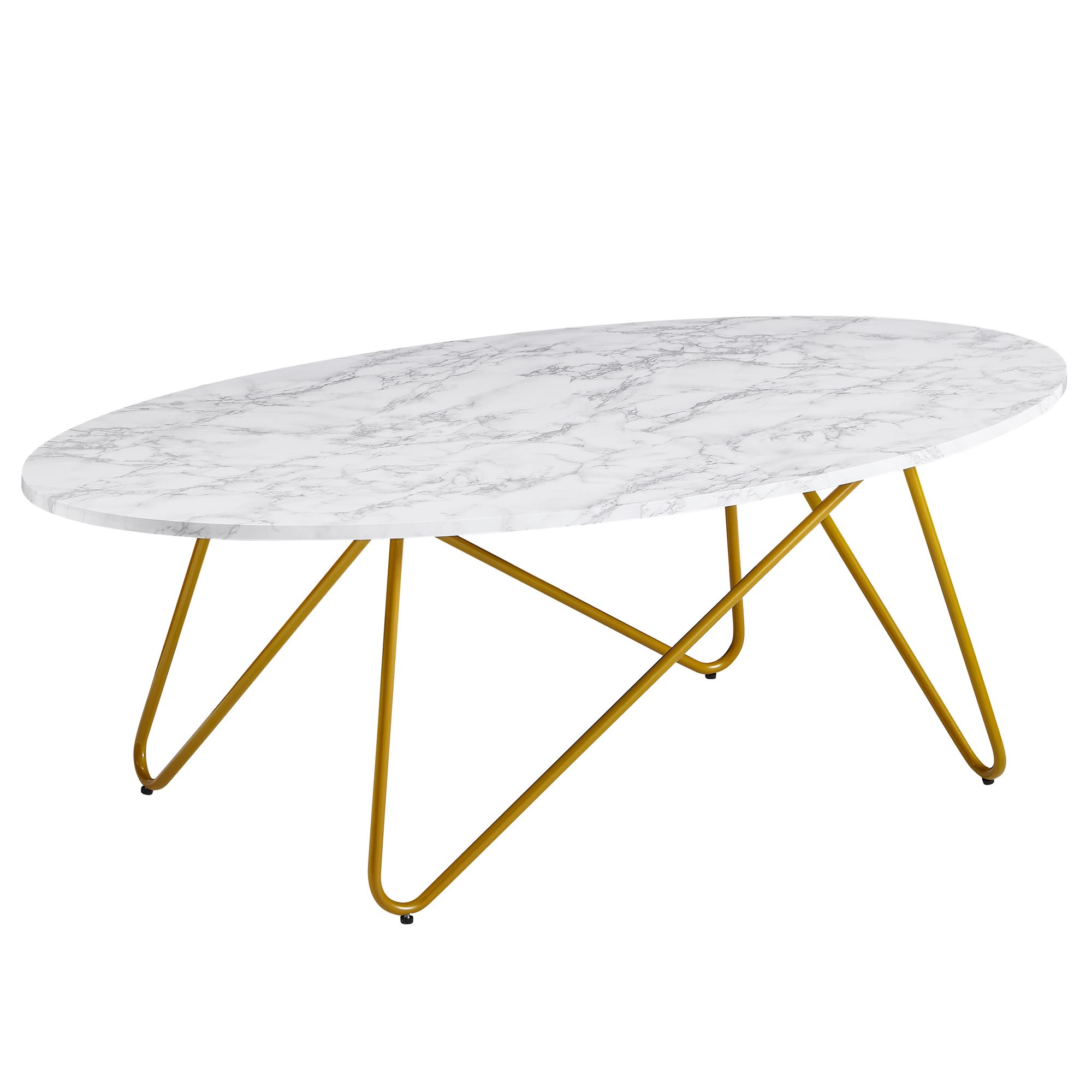 FineBuy Couchtisch Marmor Optik Weiß 120 cm Wohnzimmertisch Oval Tisch Sofatisch – Ansicht 6
