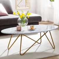 FineBuy Couchtisch Marmor Optik Weiß 120 cm Wohnzimmertisch Oval Tisch Sofatisch – Ansicht 1