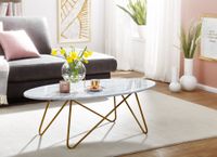 FineBuy Couchtisch Marmor Optik Weiß 120 cm Wohnzimmertisch Oval Tisch Sofatisch – Ansicht 2