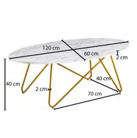 FineBuy Couchtisch Marmor Optik Weiß 120 cm Wohnzimmertisch Oval Tisch Sofatisch – Ansicht 3