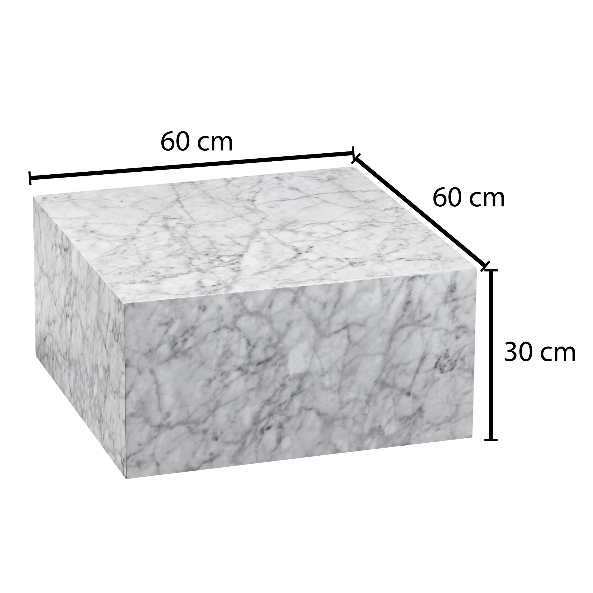 FineBuy Couchtisch MONOBLOC Weiß Marmor Optik 60 cm Wohnzimmertisch Sofatisch – Ansicht 3