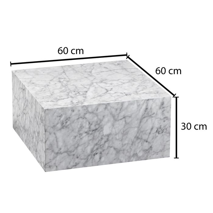 FineBuy Couchtisch MONOBLOC Weiß Marmor Optik 60 cm Wohnzimmertisch Sofatisch – Maßzeichnung