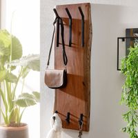 FineBuy Wandgarderobe Holz Metall 100 cm Garderobe Flur Hakenleiste Massivholz – Ansicht 1